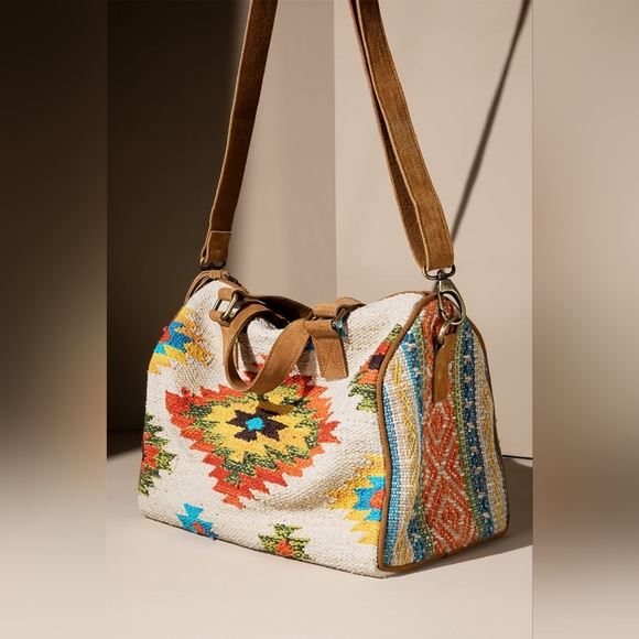 Handmade Boho Chic Satchel / Boston Bag - Navajo Aztec Inspired Design - Picture 5 of 8
